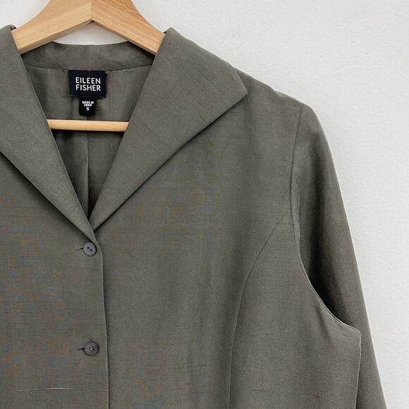 Eileen Fisher 100% Silk Long-Line Lightweight Blazer Jacket Artsy Neutral Small - Picture 7 of 11